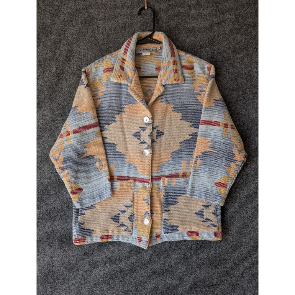 Vtg The Last Best Place Tapestry Jacket XS Cotton Southwestern Aztec Boho Tribal - Picture 2 of 12
